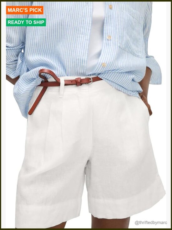 Other - High Waisted Wide Leg Tailored Shorts Linen Cotton Blend Casual Beach Work